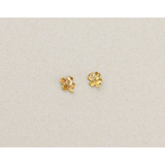 14k Yellow Gold Four Leaf Clover Earrings Stud Post 3/8" x 1/4" - Picture 8 of 9